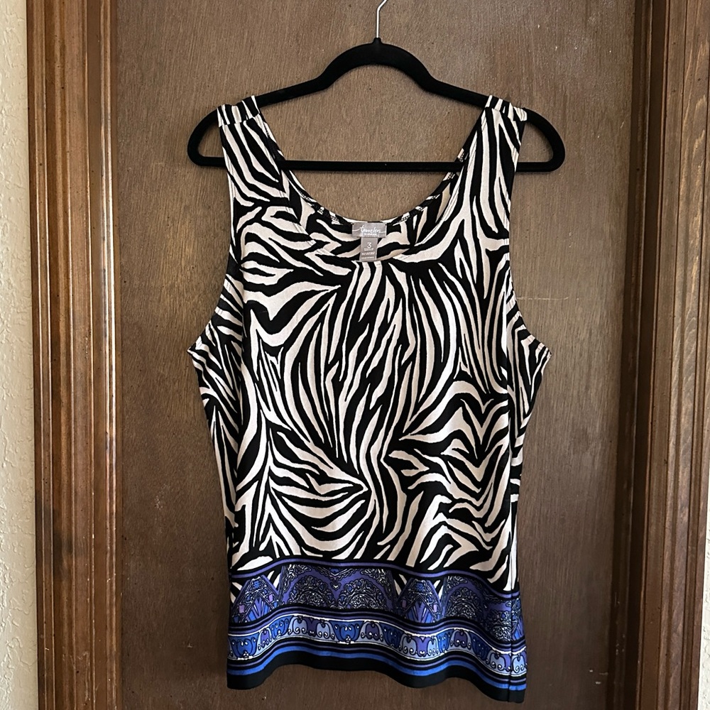 Travelers Chico's Zebra Animal Print Contemporary Top Tank Multicolored Size 3